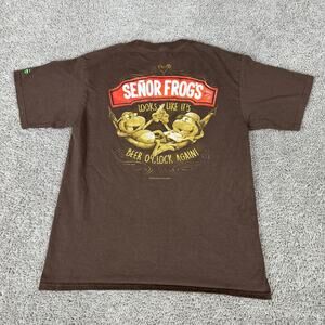 Senor Frogs Shirt Mens Medium Brown Bahamas Beer O Clock Again Short Sleeve